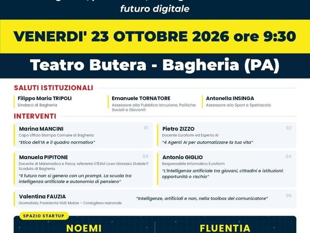"Bagheria AI": patrimonio, intelligenza artificiale e futuro digitale. Il 23 ottobre al teatro Butera al Digital meet