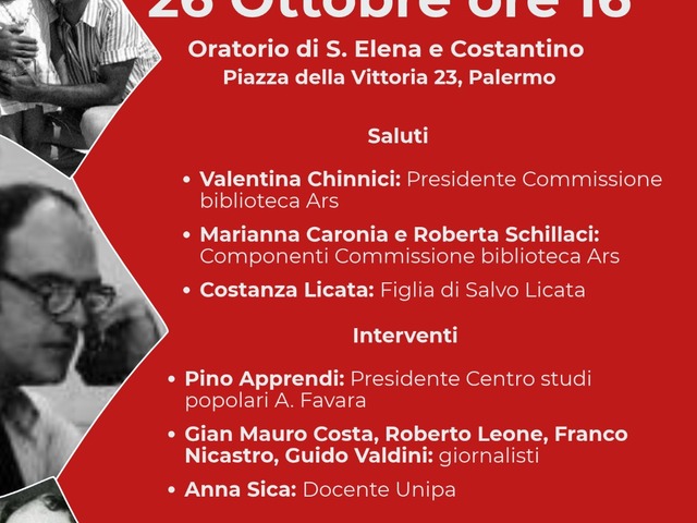 L’archivio di Salvo Licata alla Biblioteca dell’ARS: lunedì 26 ottobre la cerimonia all’oratorio di Sant’Elena e Costantino